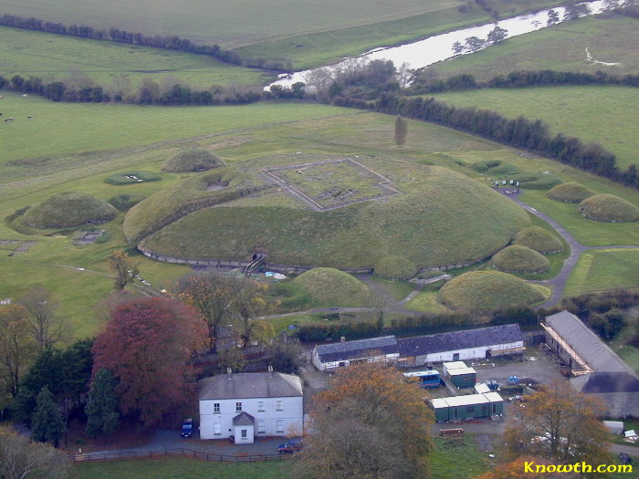 Knowth aerial view with the River Boyne in the background
